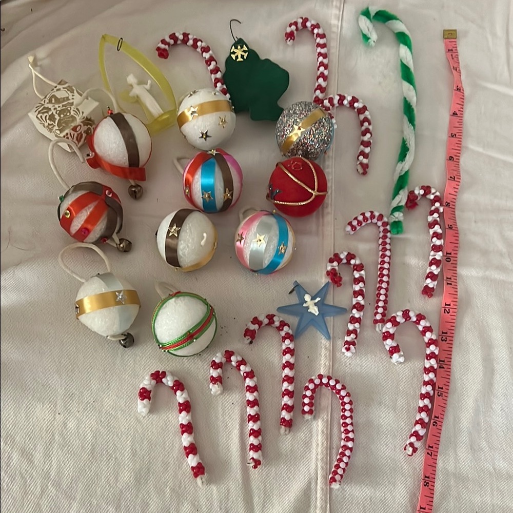 VTG Handmade Christmas Ornaments and Candy Cane Set